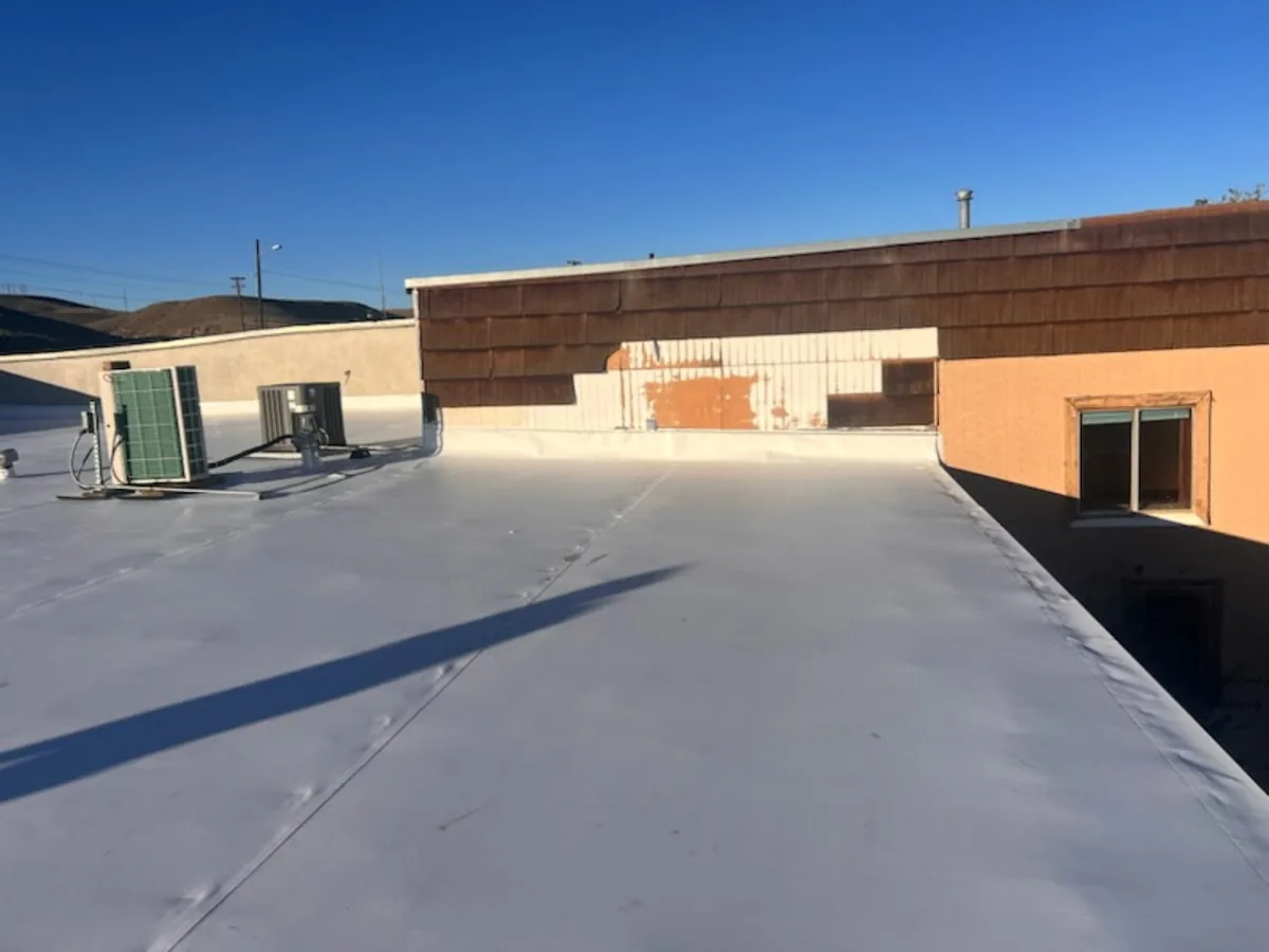 Flat roof on a commercial building with rooftop mechanical units